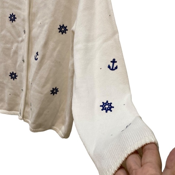 TIA DESIGNS women's embroidery sweater Size M, Button-Up, Navy design, Cotton - Picture 4 of 10